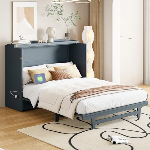 Gray Full Size Murphy Bed with Storage Drawer Y429909