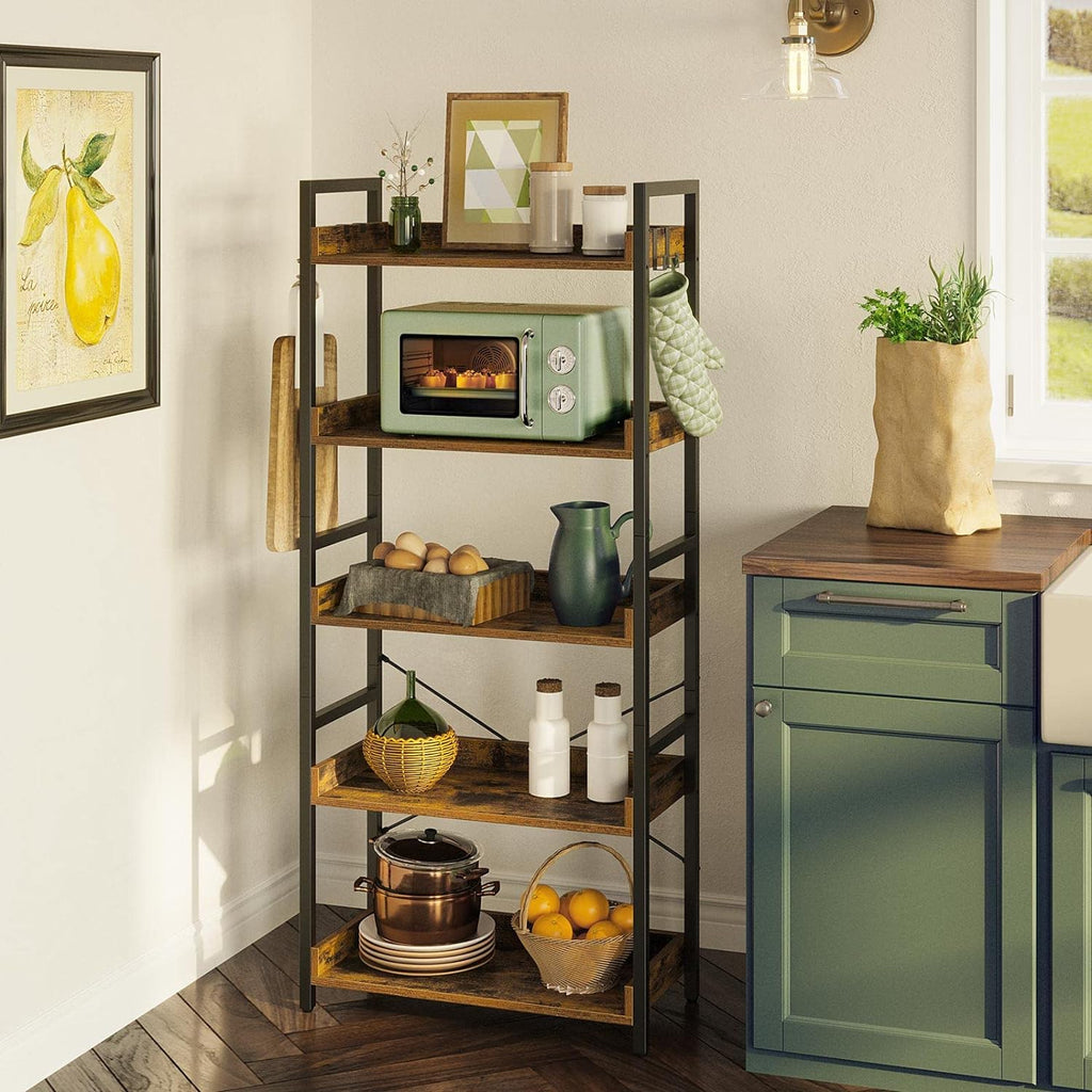 5 Tier Wood Bookshelf with 4 Hooks M372732