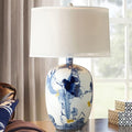 Blue and White Porcelain Table Lamp with Drum Shade P33135