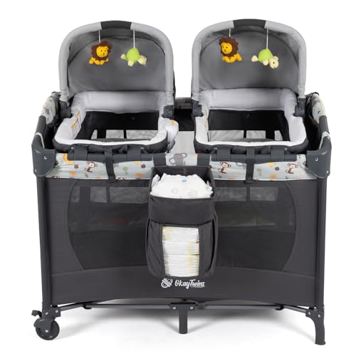 Light Gray Twin Bassinet & Playard with 2 Removable Portable Bassinets Q104502
