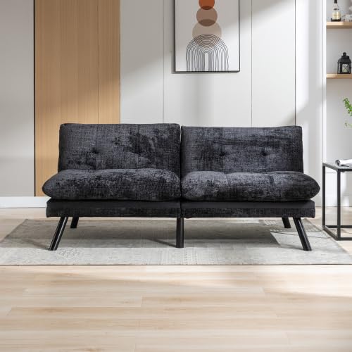 Black Convertible Futon Sofa Bed with Metal Legs K4770