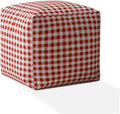Red and White Cotton Gingham Pouf Ottoman A2785
