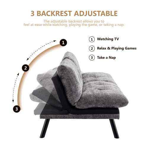 Black Convertible Futon Sofa Bed with Metal Legs K4770