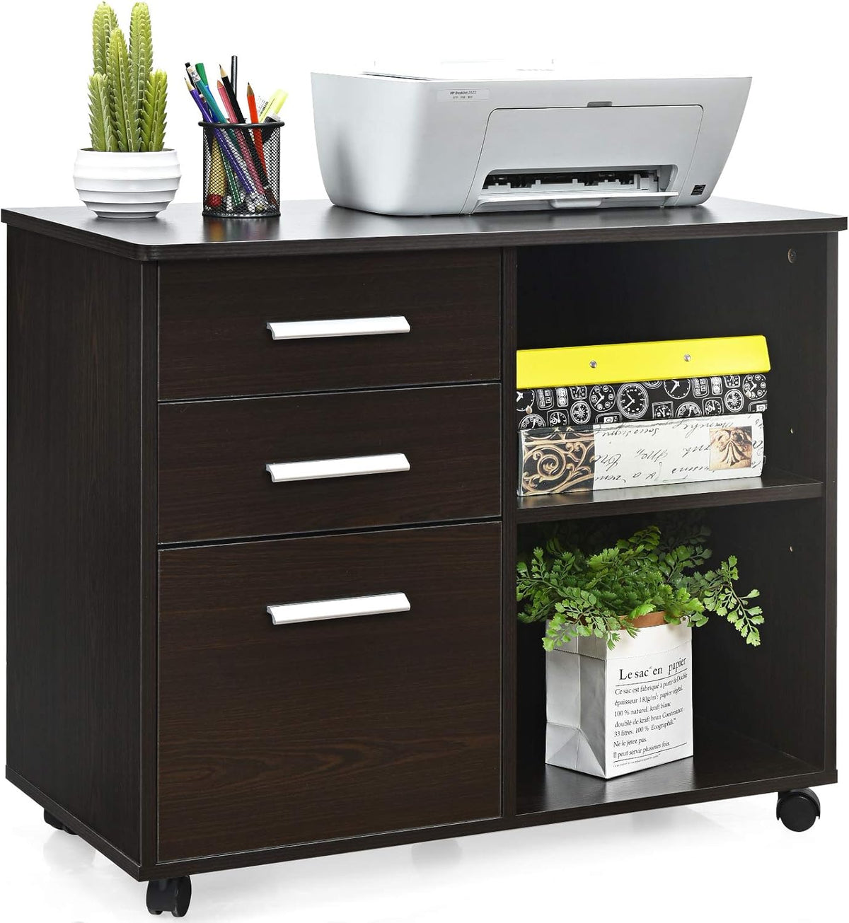 Black 3 Drawer Mobile File Cabinet with Wheels O705930