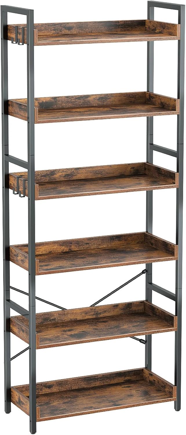5 Tier Wood Bookshelf with 4 Hooks M372732