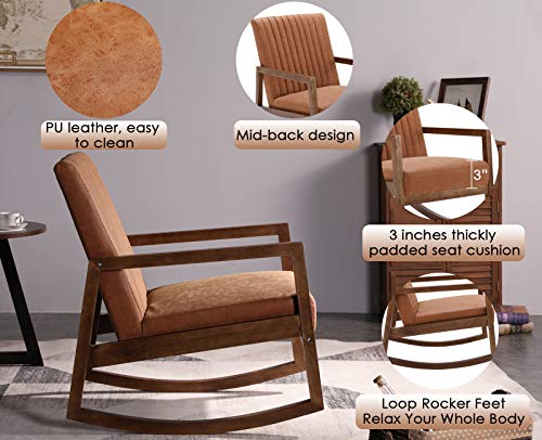 Leather Rocking Chair with Padded Seat Wood Frame Dark Brown PU M686827