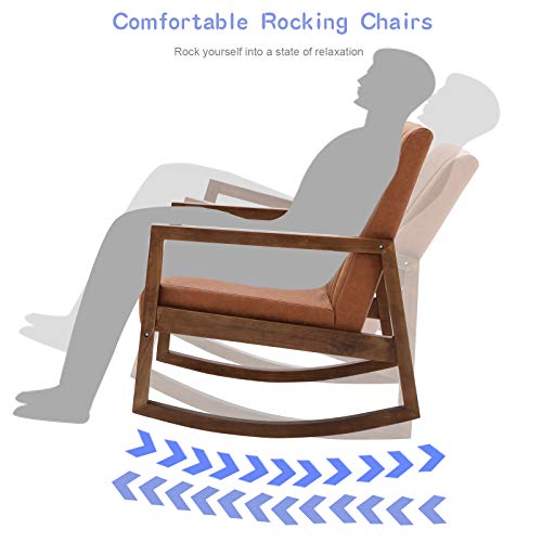 Leather Rocking Chair with Padded Seat Wood Frame Dark Brown PU M686827