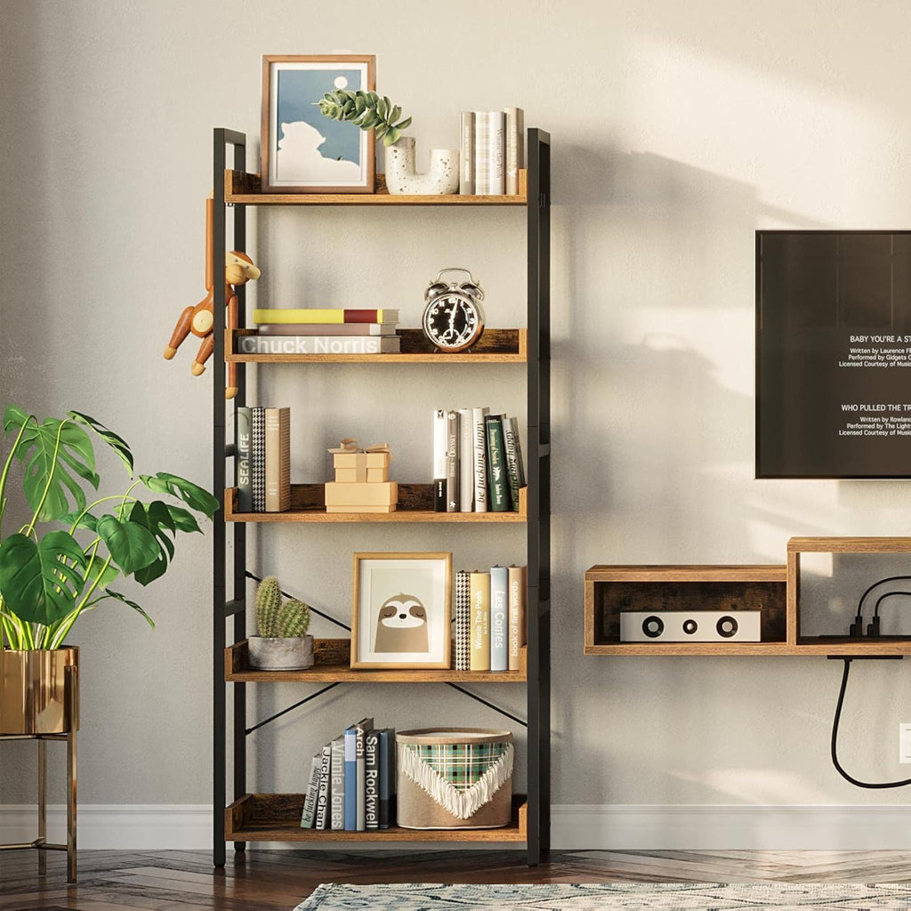 5 Tier Wood Bookshelf with 4 Hooks M372732