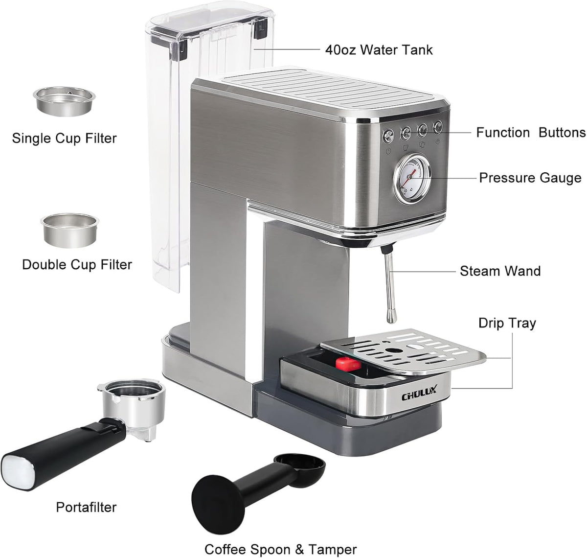 20 Bar Semi Automatic Stainless Steel Espresso Machine R3156