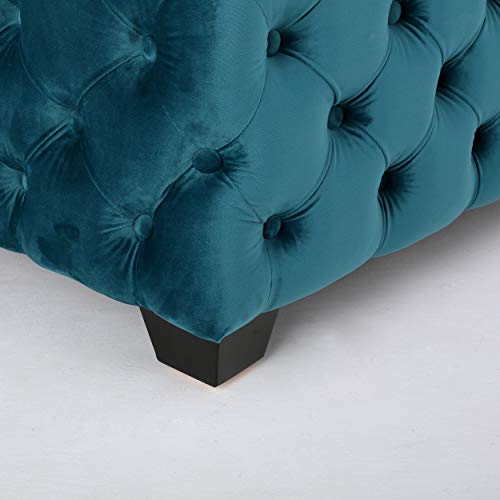 Dark Teal Velvet Ottoman Q907