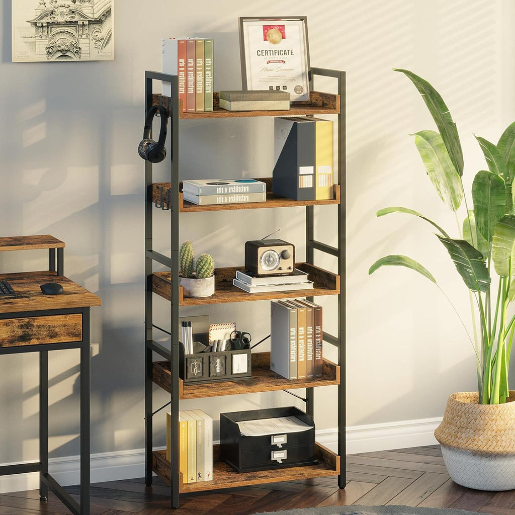 5 Tier Wood Bookshelf with 4 Hooks M372732