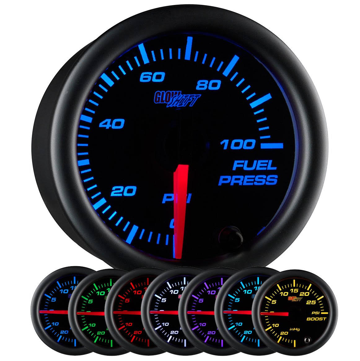 Black 7 Color 100 PSI Fuel Pressure Gauge Kit C708