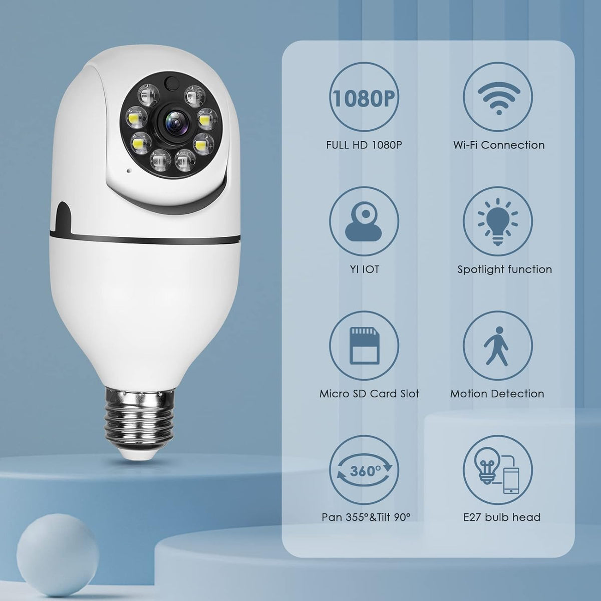 1080P PTZ Bulb Security Camera with WiFi Night Vision P519046