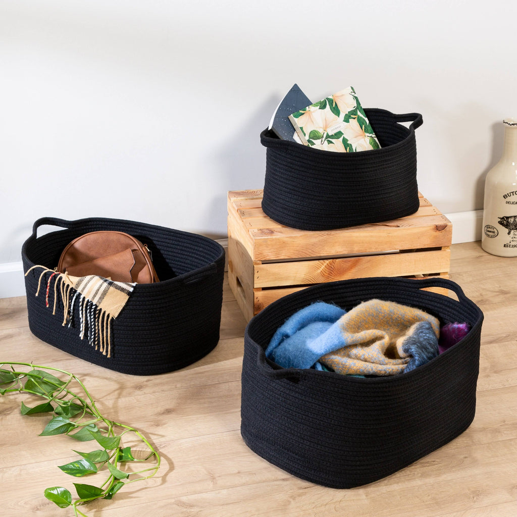 Black Cotton Coil Baskets Set of 3 E460230