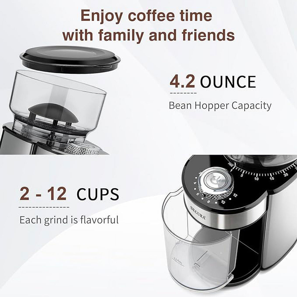 Stainless Steel Electric Conical Burr Coffee Grinder T1198
