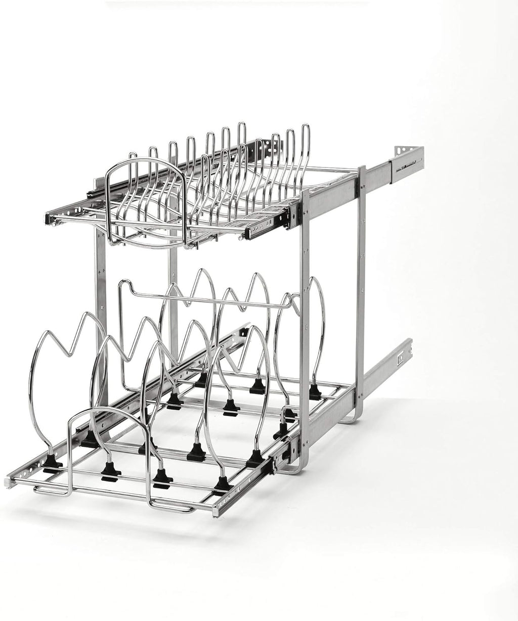 12-Inch 2-Tier Wire Pull Out Kitchen Cabinet Organizer, Chrome D118128