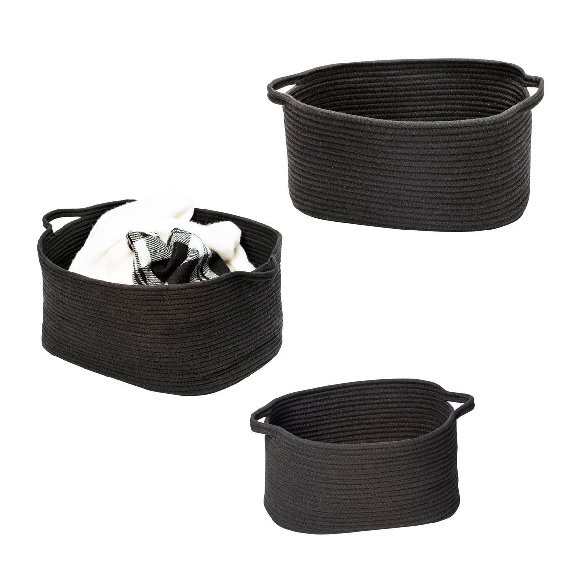 Black Cotton Coil Baskets Set of 3 E460230