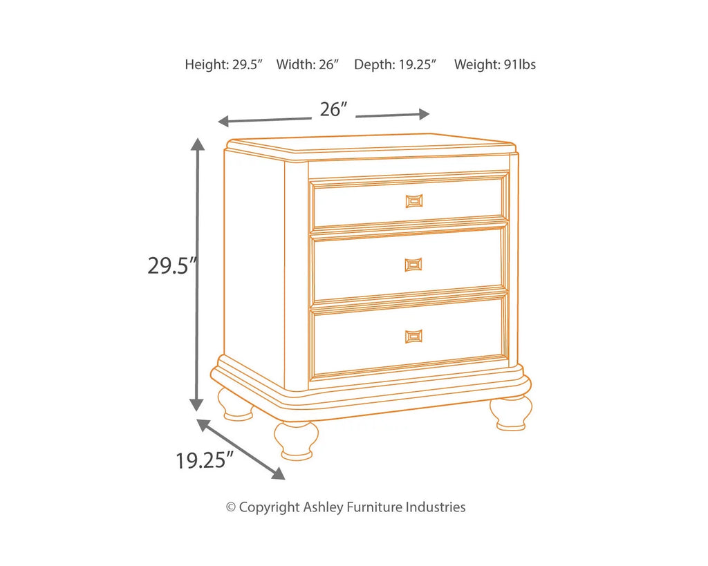 Silver 3 Drawer Nightstand A645