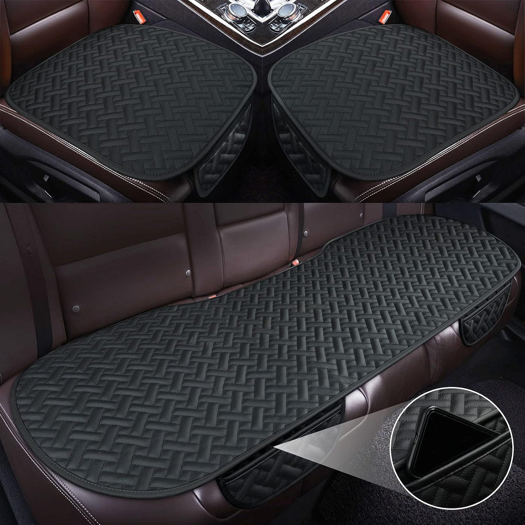 Black Leather Car Seat Bottom Covers with Pocket V990581