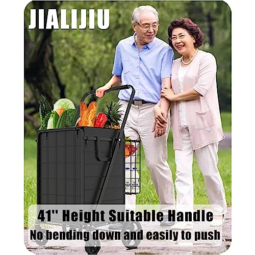 Heavy Duty Folding Shopping Cart with Double Basket, 360° Swivel Wheels, Waterproof Bag S115