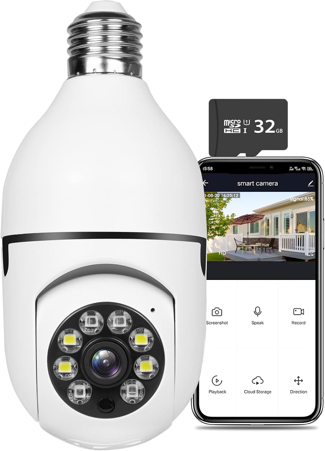 1080P PTZ Bulb Security Camera with WiFi Night Vision P519046