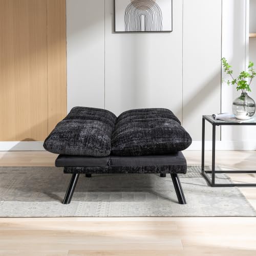 Black Convertible Futon Sofa Bed with Metal Legs K4770