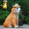 Resin Dog Statues with Straw Hat and Solar Led Lantern Q19478