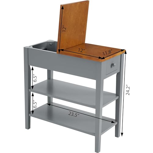 Gray Side Table with Charging Post and Storage Cabinet G53947