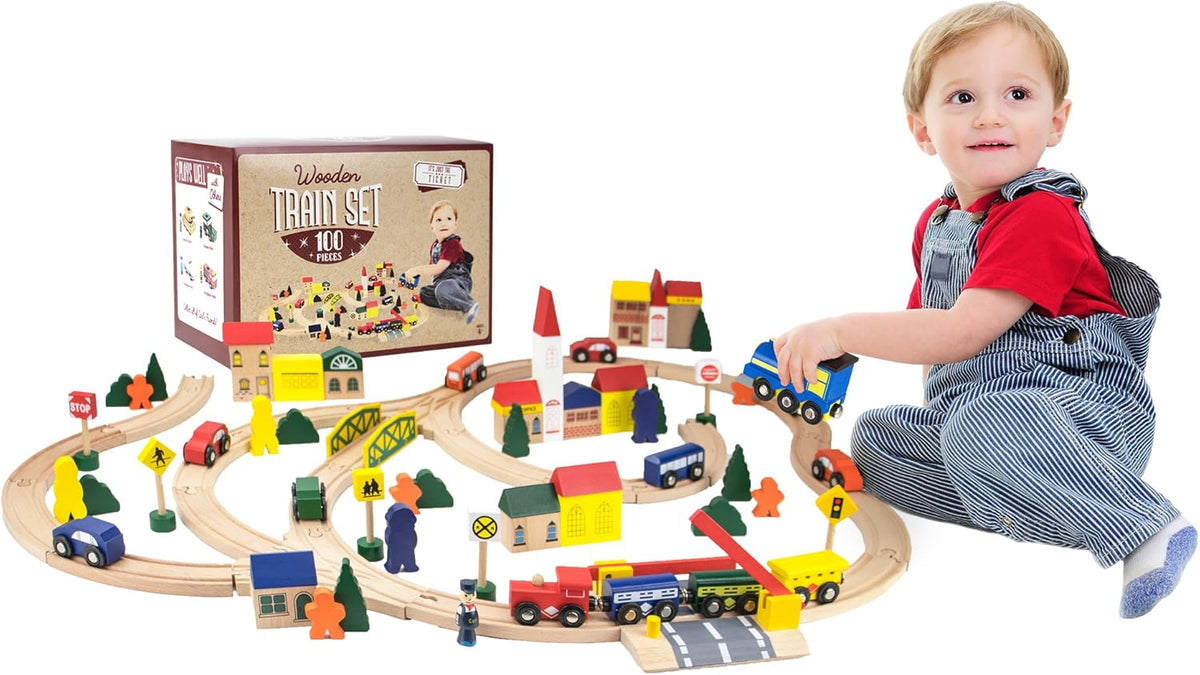 100-Piece Wooden Train Track Town Starter Set N296