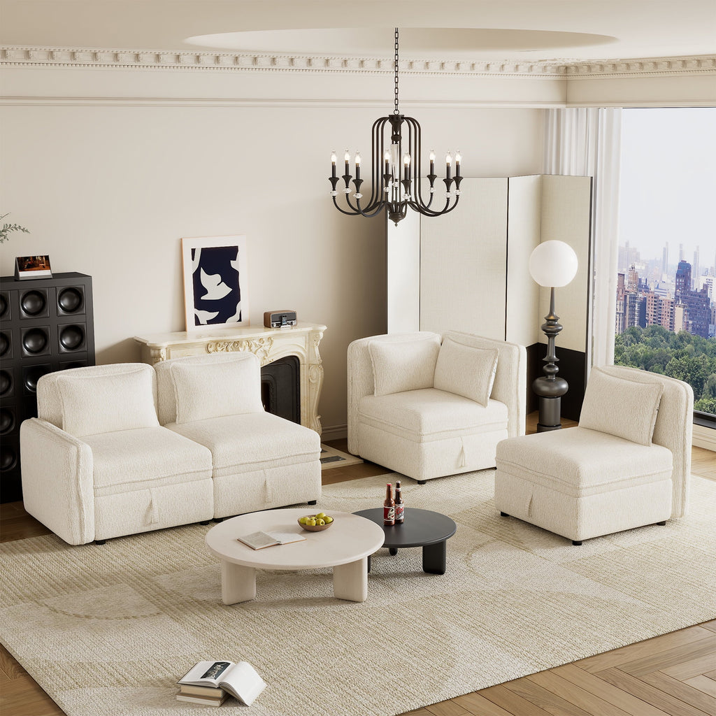Oversized Chenille Sectional Sofa with Storage N73754