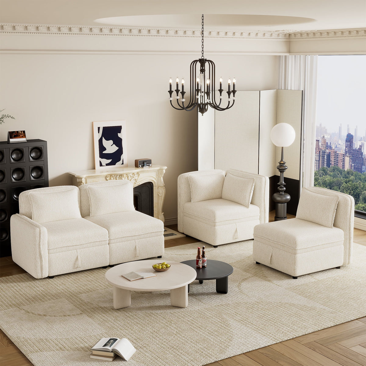 Oversized Chenille Sectional Sofa with Storage N73754
