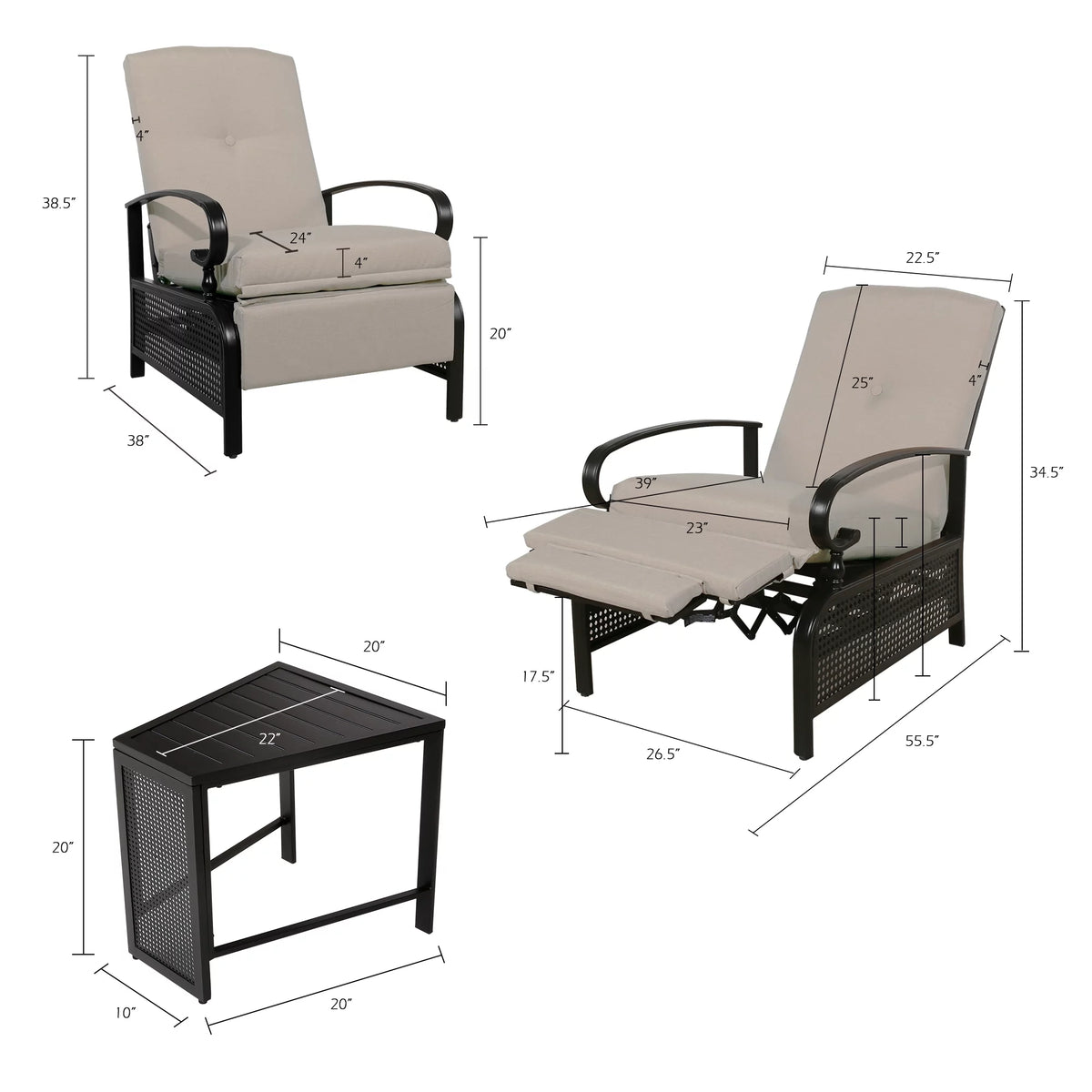 3 Pieces Metal Recliner Conversation Set I766