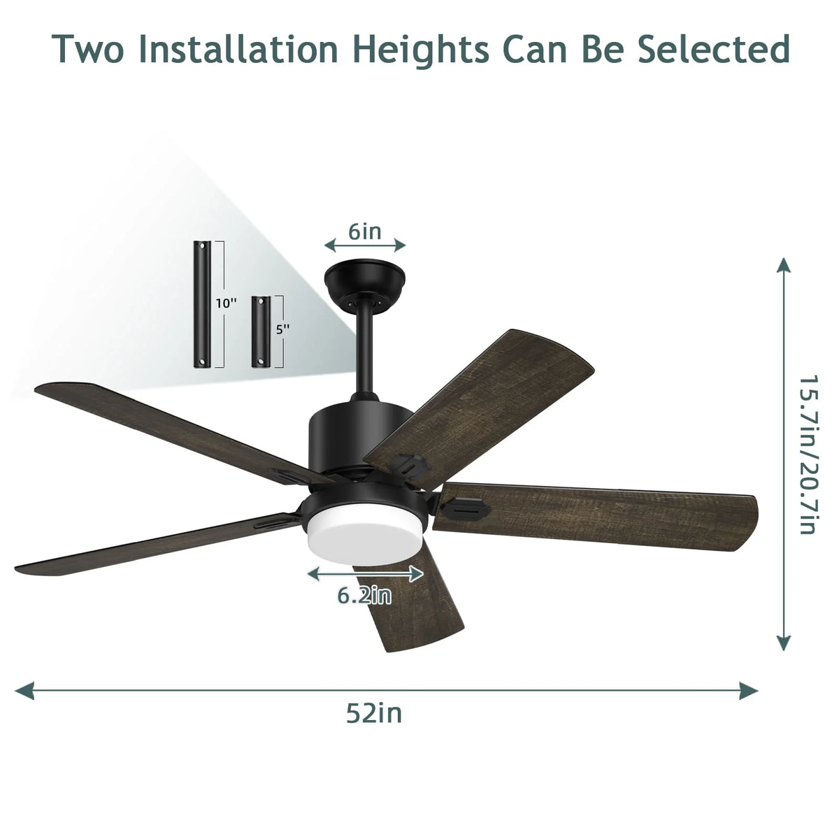 Ceiling Fan with Light and Remote Control, 52 '' 6-Speed Reversible 5 Wood Blades O606