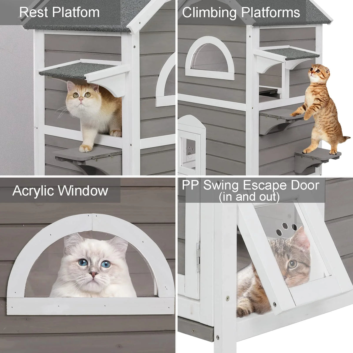 Weatherproof Two Story Wooden Outdoor Cat House R429