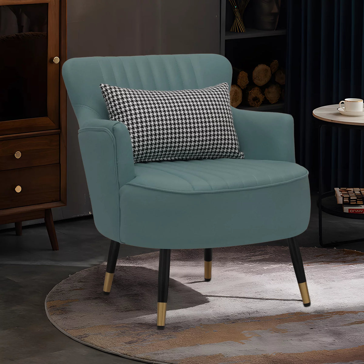 Cadet Blue Upholstered Accent Chair with Pillow U4245