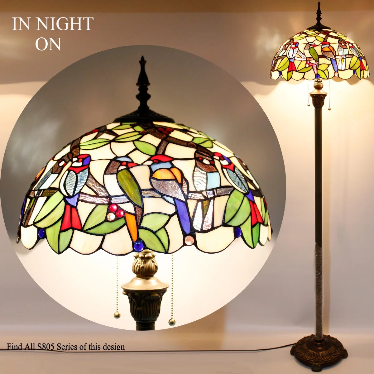Bronze Floor Lamp with Stained Glass Shade C82566