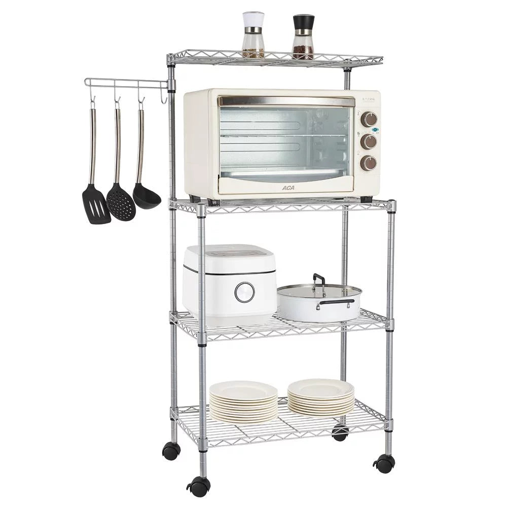 4-Tier Chrome Kitchen Storage Rack with Hanging Hooks E87836