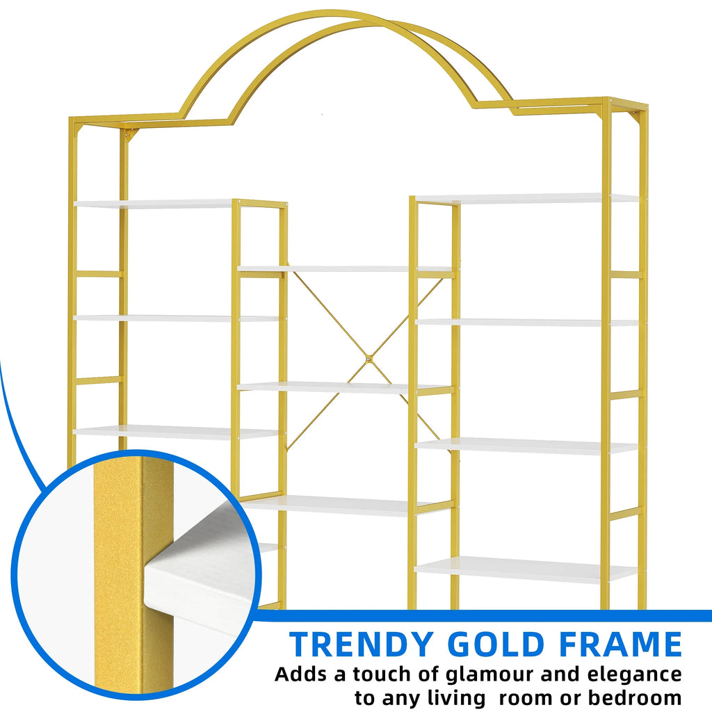 5-Tier Gold and White Bookshelf O72175