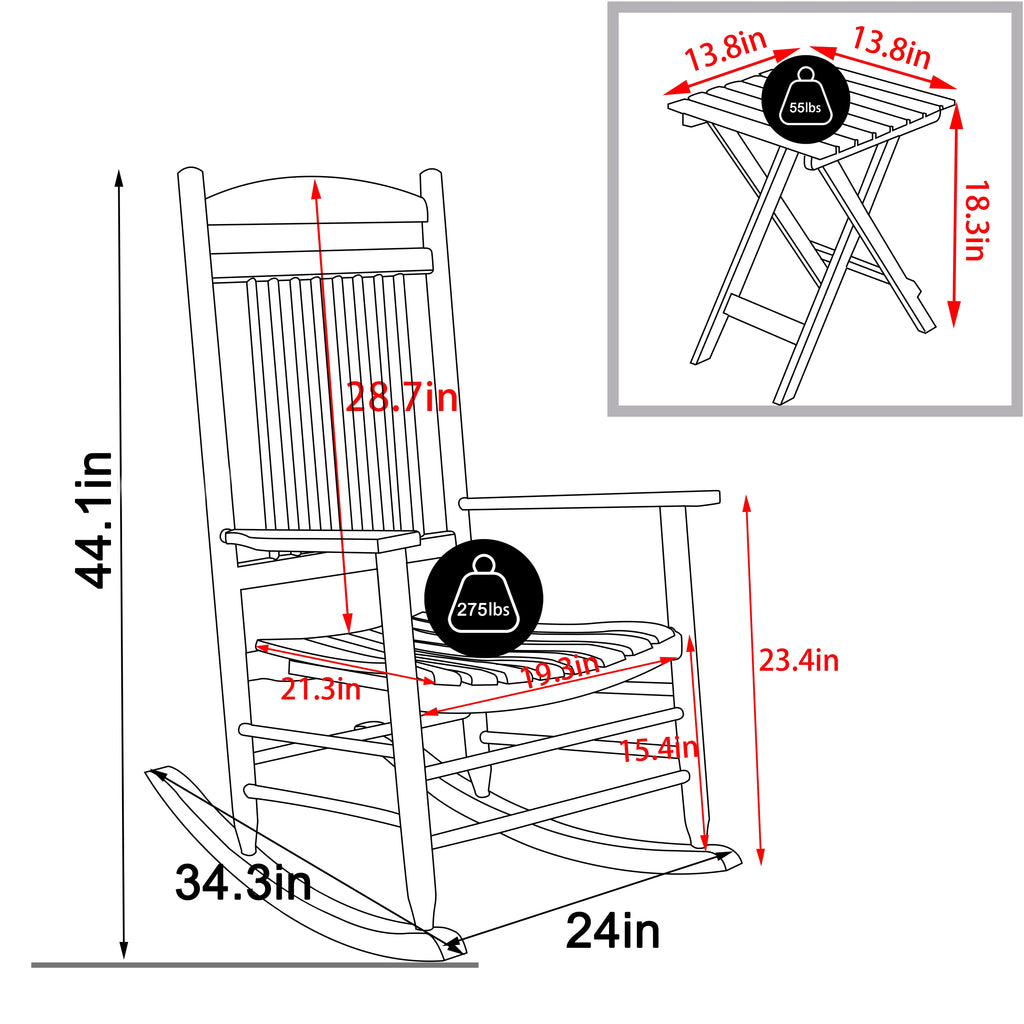 Black Wood Rocking Chair Set of 3 with Foldable Table Y58773