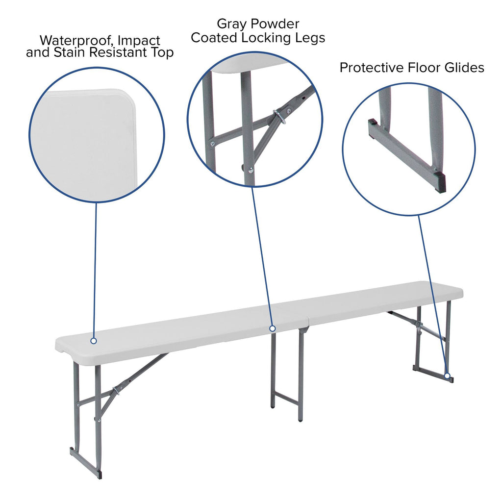 10.25 x 71 Inch Granite White Plastic Bench with Carrying Handle C244