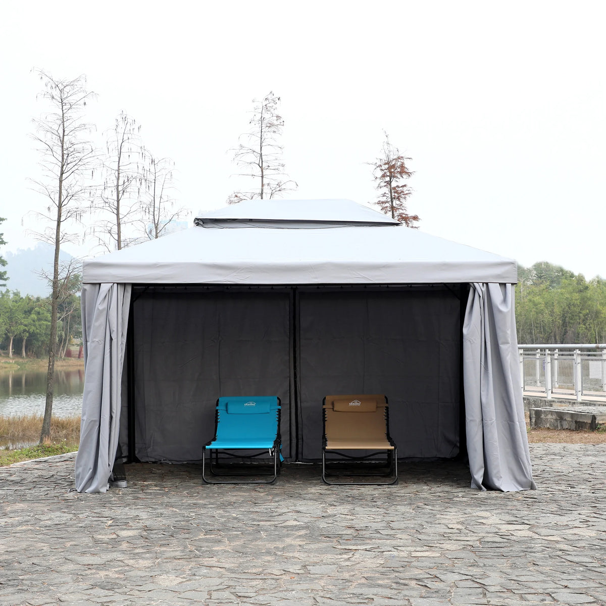 10'x13' Outdoor Double Vent Canopy Gazebo with Nettings and Curtains W844