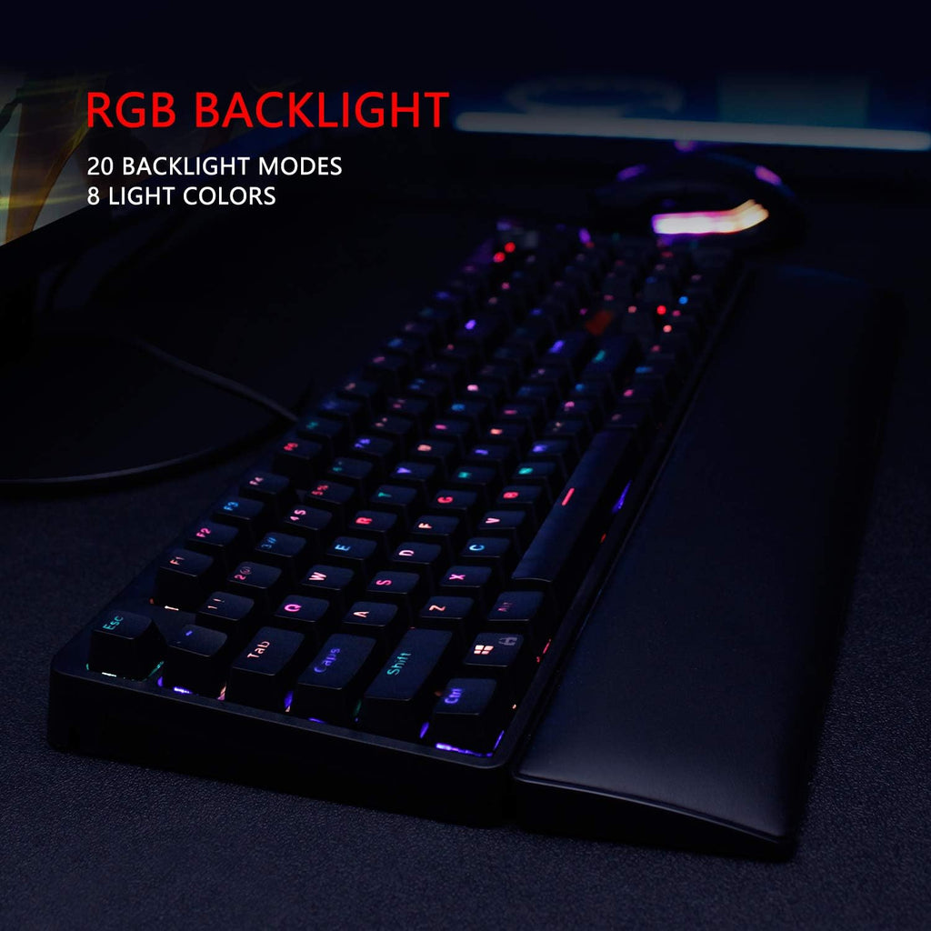 RedThunder K55 Mechanical Gaming Keyboard, Quiet Red Switch, Chroma RGB Lighting, Soft Leather Wrist-Rest, Standard Full Size Wired Keyboard with Dedicated Media Keys & Dial for PC V854144