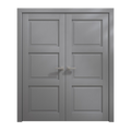 Solid French Double Doors 36 x 80 inches Painted Grey Oak Wood V110028