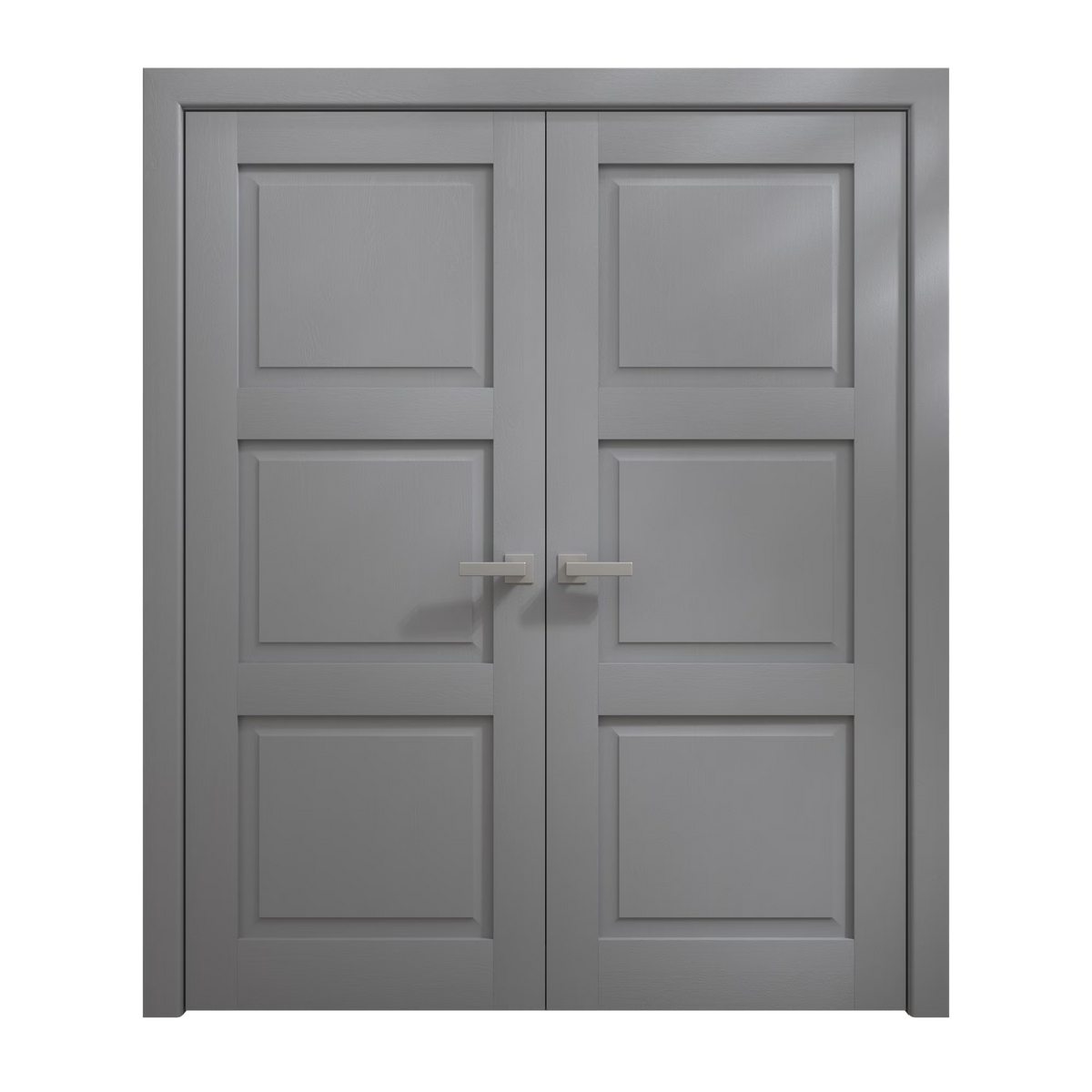 Solid French Double Doors 36 x 80 inches Painted Grey Oak Wood V110028