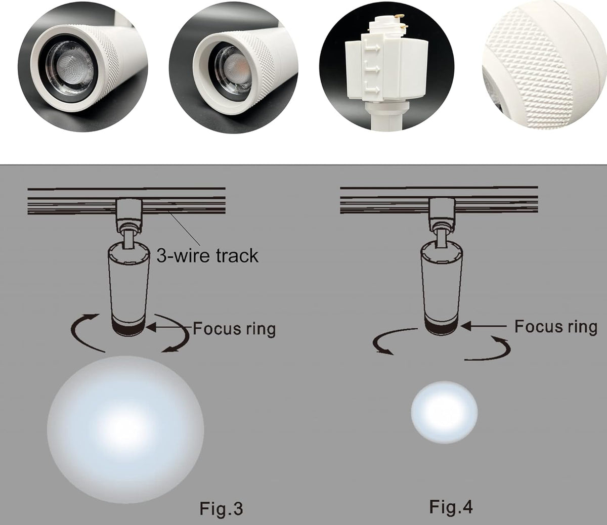 20W Zoom Dimmable LED Track Light Head Black 4000k G11349
