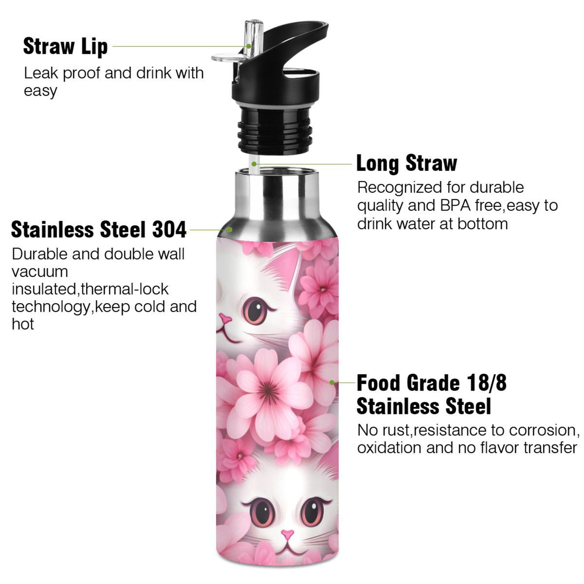 Insulated Stainless Steel Water Bottle with Straw Lid 20 oz W524521