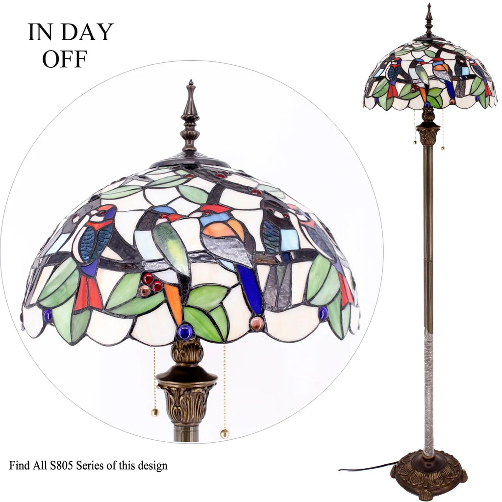 Bronze Floor Lamp with Stained Glass Shade C82566
