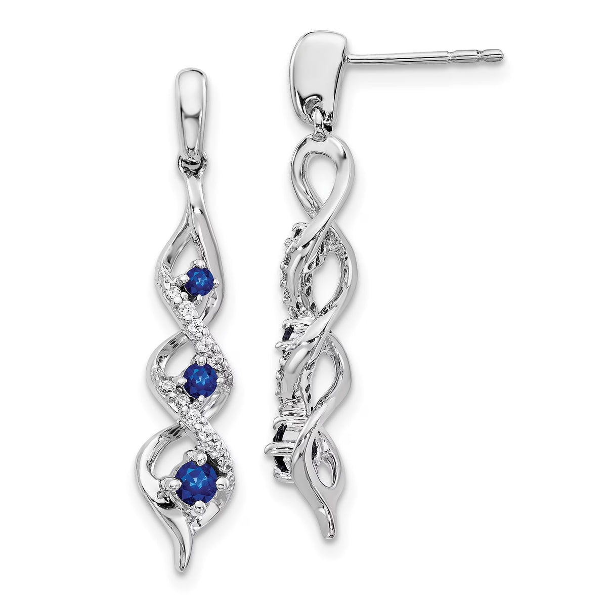 10K White Gold Diamond and Blue Sapphire Post Dangle Earrings T3359