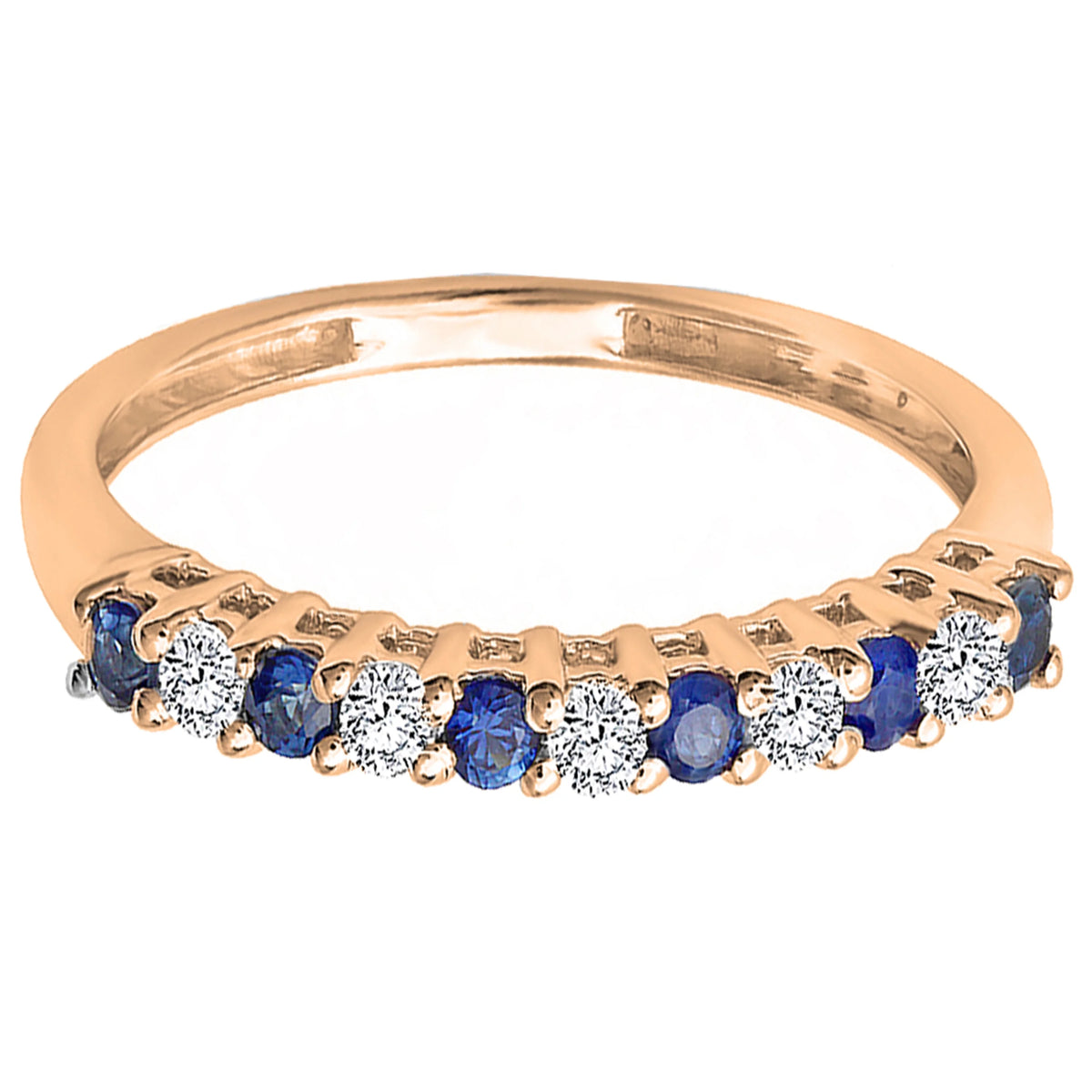14K Rose Gold White Diamond Blue Sapphire Stackable Wedding Band I34940