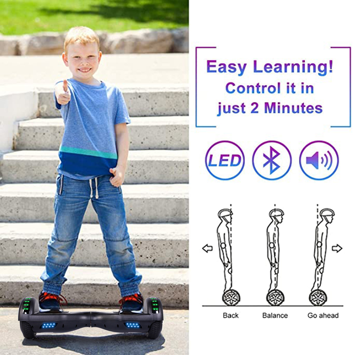 Black 6.5" Electric Self Balancing Scooter U8370